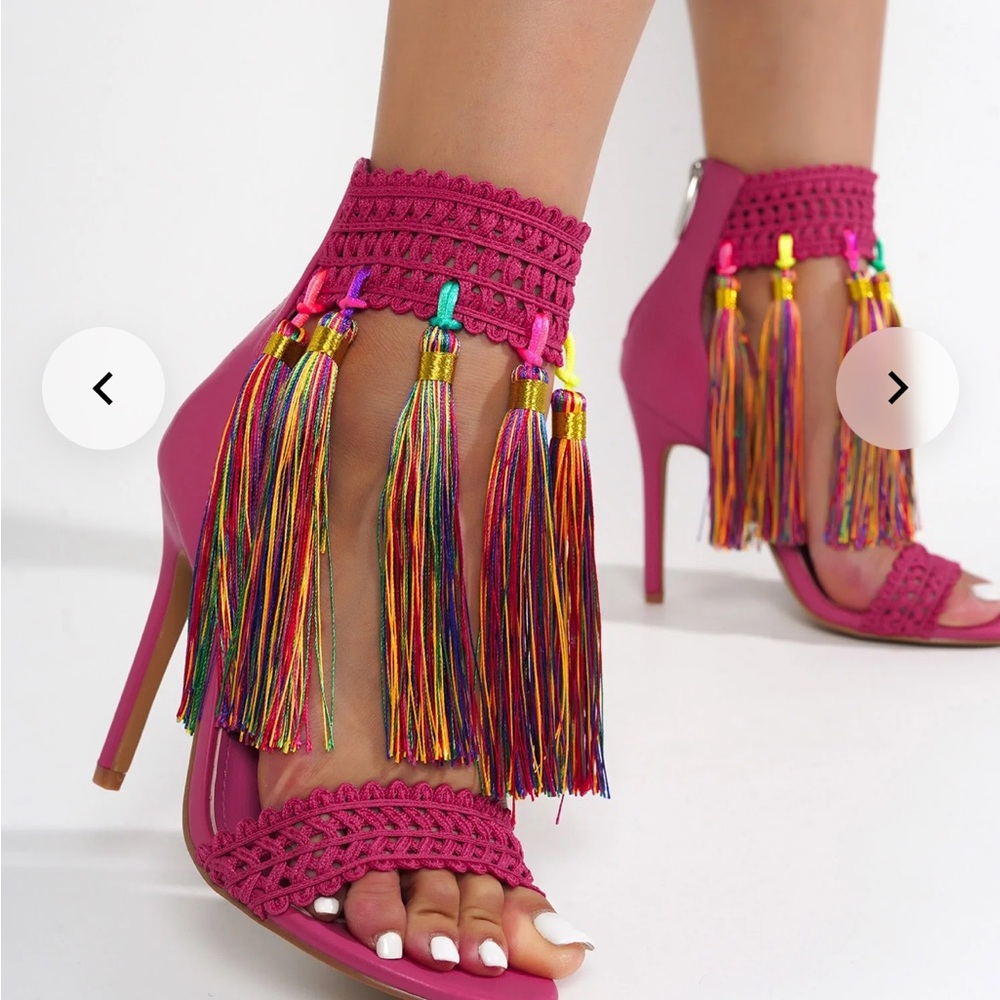 open round toe pink stilettos heels sandals - Picture 6 of 11